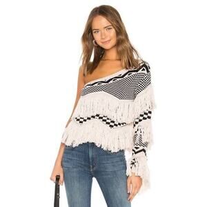 House of Harlow 1968 Noa Fringe One-Shoulder Sweater - XS